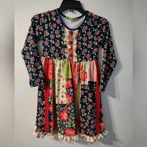 Millie loves Lily girl's dress 10 navy, green, pink with flowers